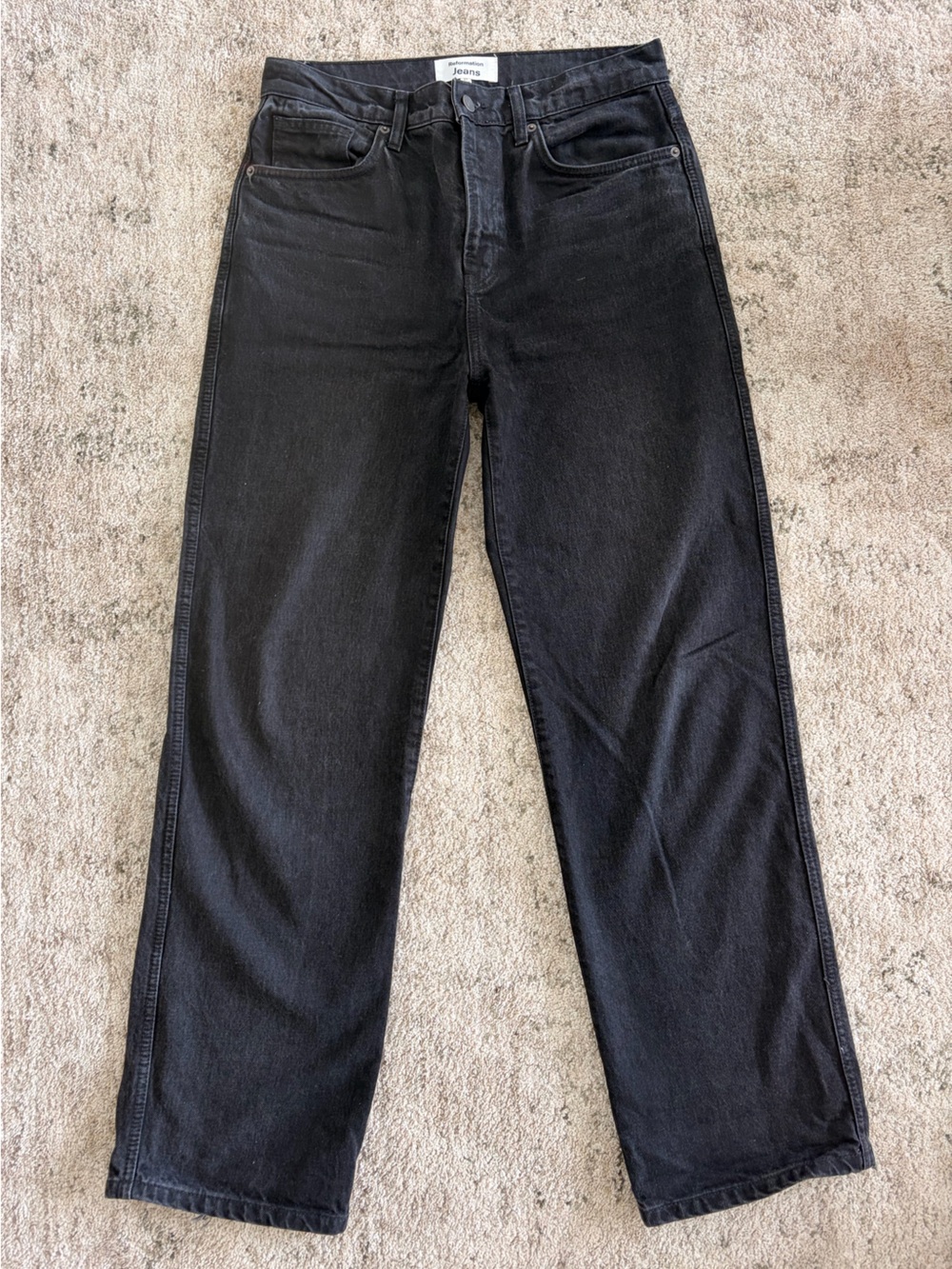 Reformation Black Straight-Leg Jeans — Classic High-Rise
